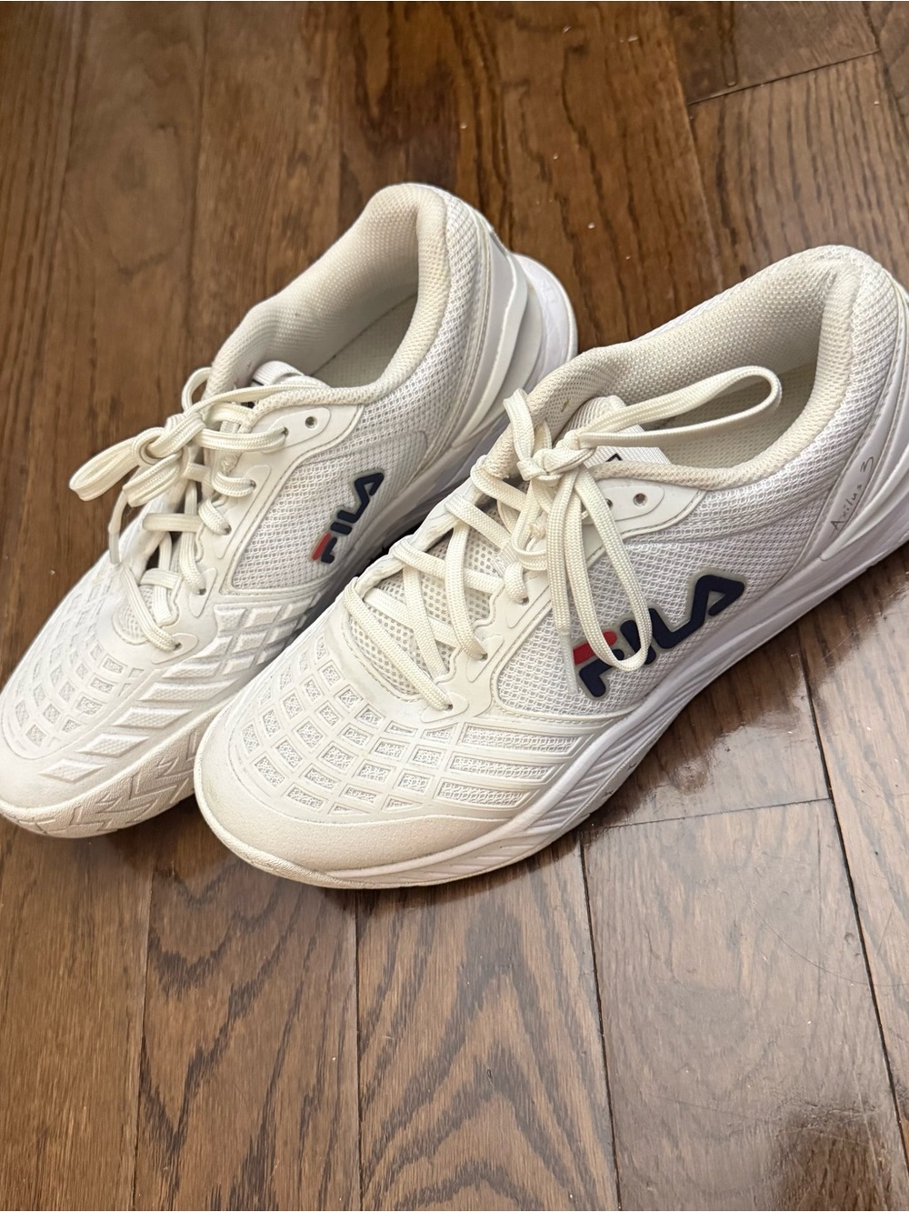 Fila Women's Cream/White Athletic Sneakers with Navy & Red Logo